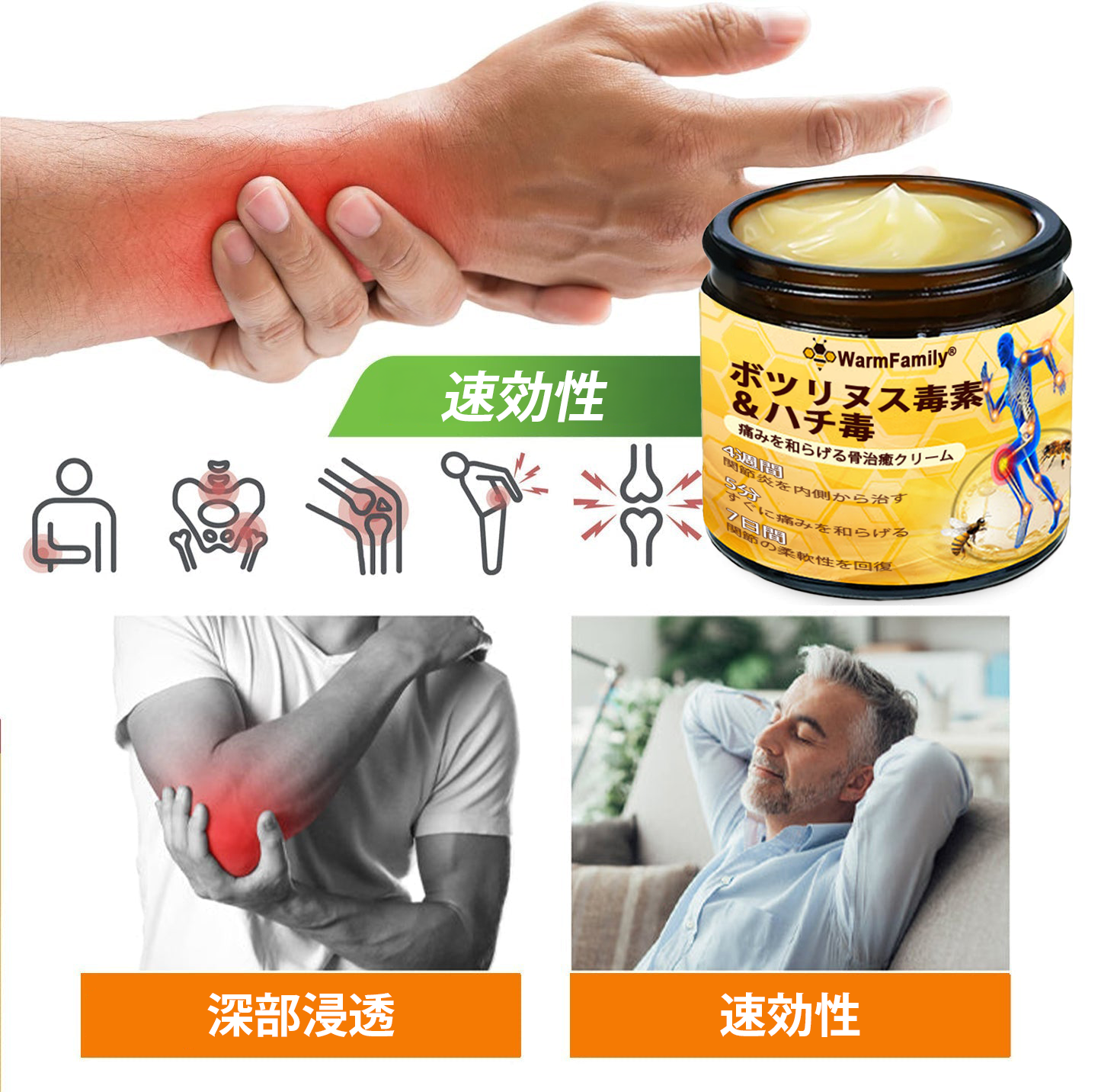 WarmFamily® ボツリヌストキシン&蜂毒配合 骨治癒促進鎮痛クリーム🐝