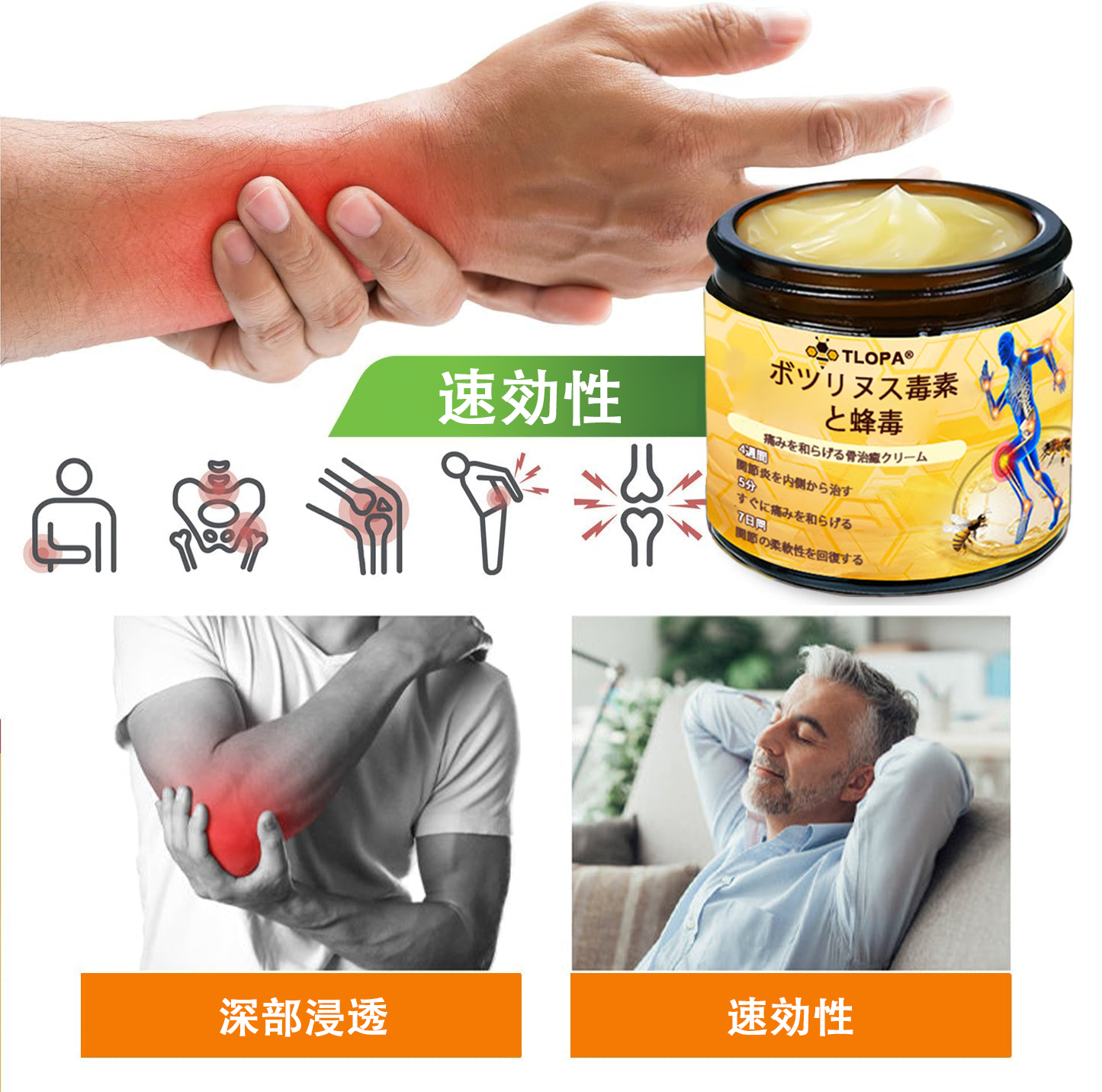 アメリカ製✅🇺🇸TLOPA® ボツリヌストキシン&蜂毒 骨・関節サポートクリーム (👴高齢の方におすすめ!整形外科医も推奨🐝)